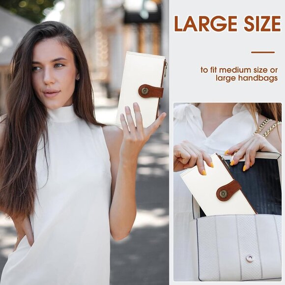 Women's Leather Wallet RFID Bifold Large Capacity Card Holder with Zipper - Picture 2 of 7